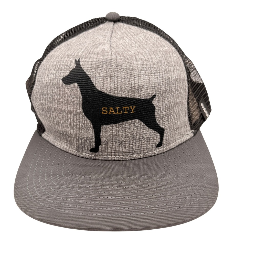 prAna Mens‎ Journeyman Flat Brim Charcoal Dog Salty Trucker Snapback Hat NEW